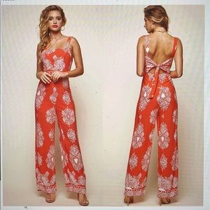 NWOT Indikah Orange and White Paisley Jumpsuit